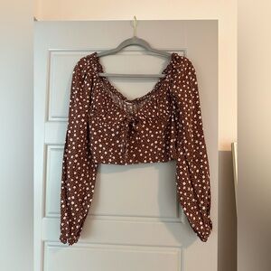 Brown floral print blouse